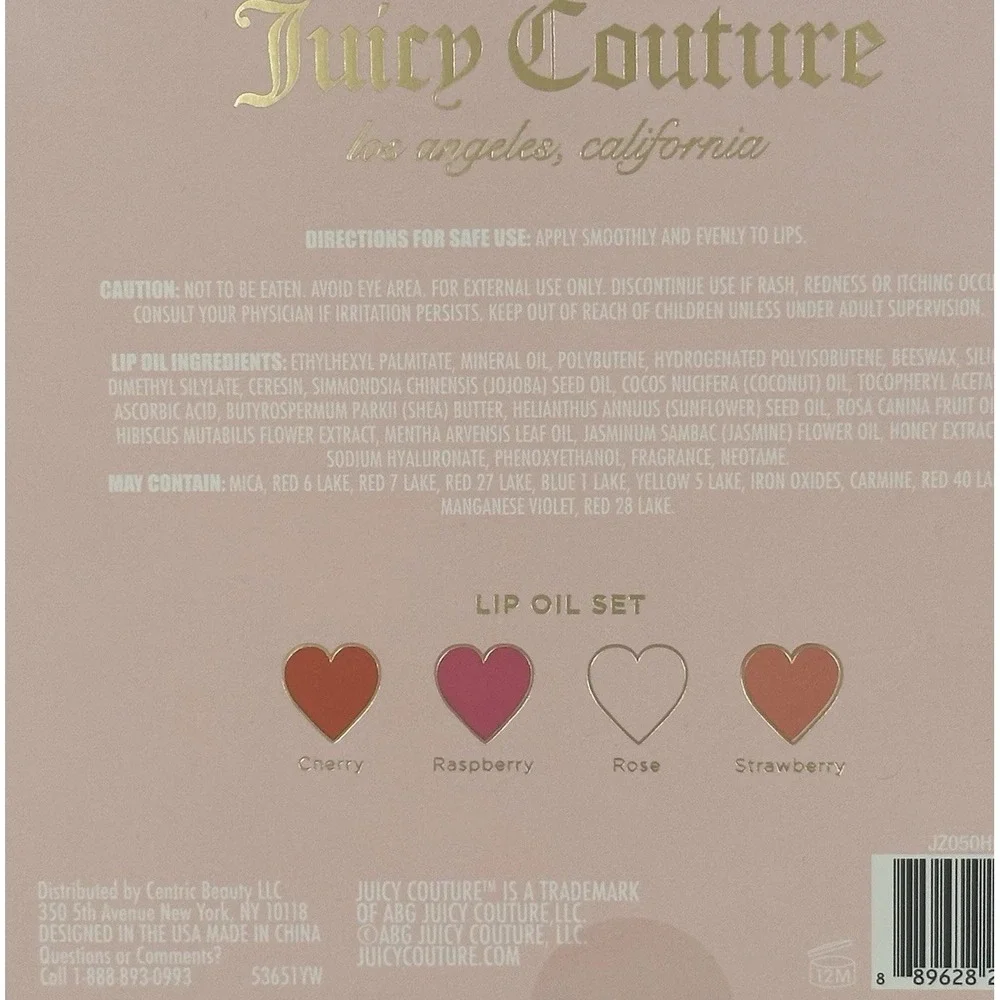 Juicy Couture Lip Oil Set 4 Pc Cherry Raspberry Rose Strawberry Heart Gift NWT